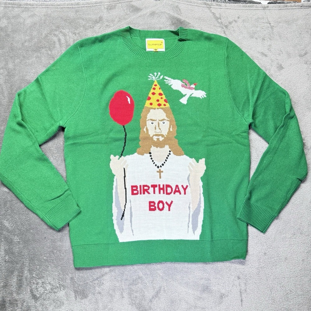 Ugly Christmas Sweater S Jesus Birthday Boy Sweatshirt Funny Party NEW
